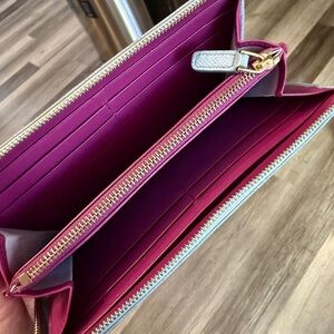 Bulgari Fuchsia Leather Zip Pouch with Gold Hardware